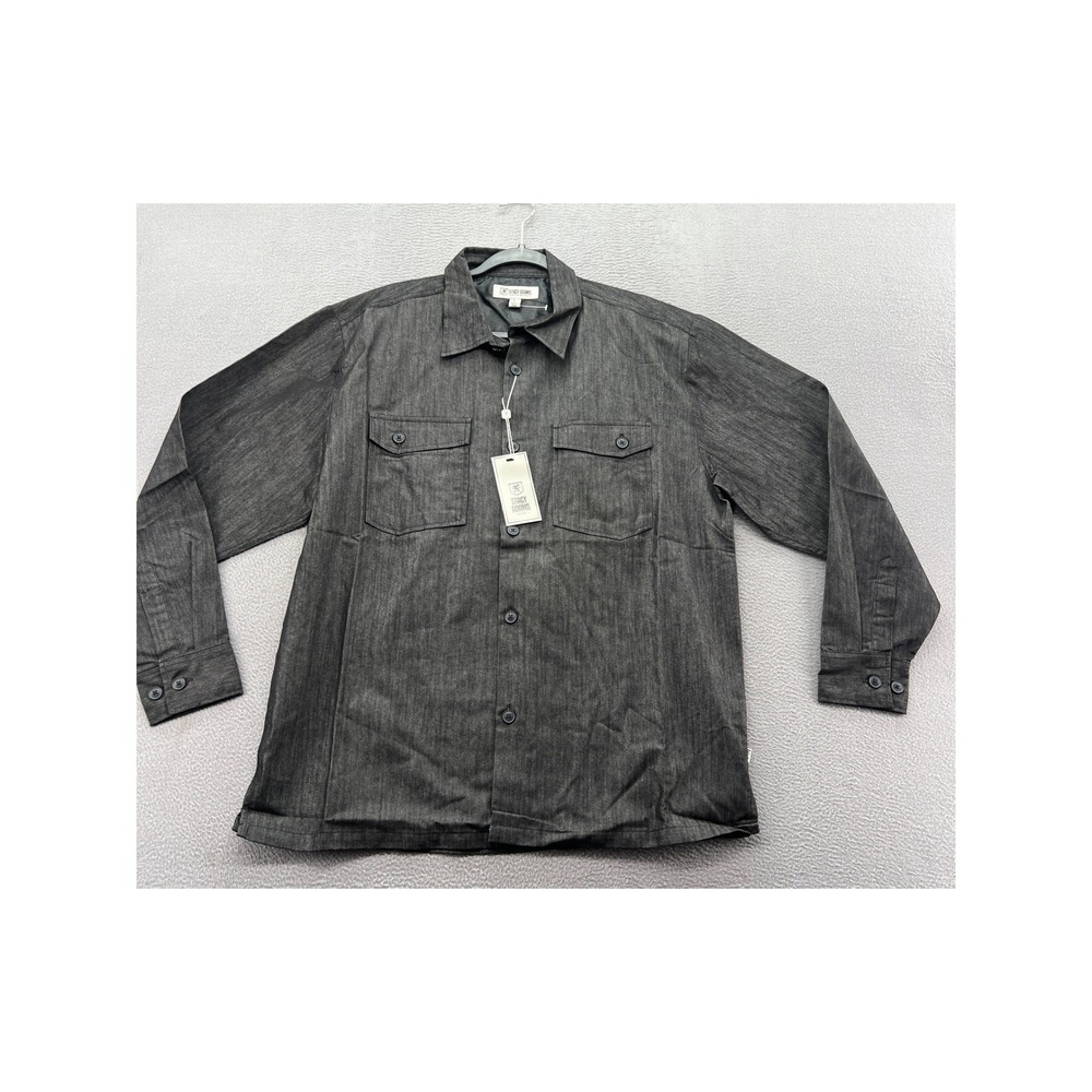 Stacy Adams Shirt Men's Large Button Up Black Chambray Long Sleeve NWT